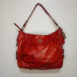 Vintage Coach Zoe Hobo Bag Red Crinkled Patent Leather Project Bag!!